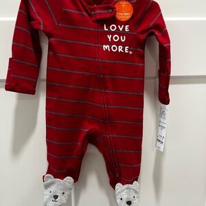 Carter's Red Striped "Love You More" Footed One-Piece